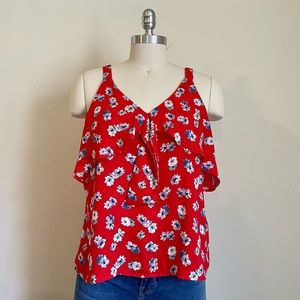 Red Floral Ruffle Tank